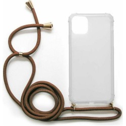 Διάφανη θήκη Crossbody Inos για το iPhone 11 Pro Max με καφέ κορδόνι