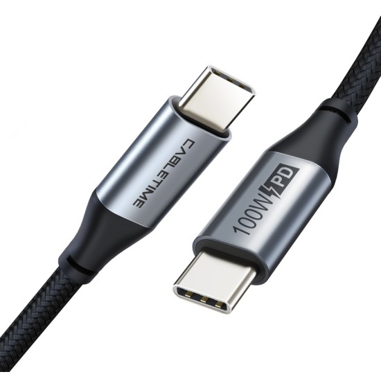 Cabletime καλώδιο USB Type-C C160, PD100W, USB 2.0, 5A, 2m, Μαύρο