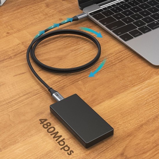 Cabletime καλώδιο USB Type-C C160, PD100W, USB 2.0, 5A, 2m, Μαύρο