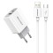 Awei φορτιστής τοίχου με καλώδιο PD4, USB & Type-C, 20W, Λευκό