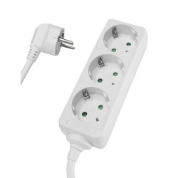 Powertech πολύπριζο PT-868, 3x schuko, 16A, 1.5m, Λευκό
