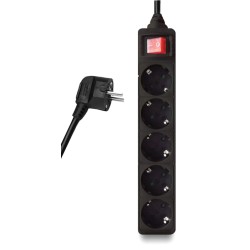 Powertech πολύπριζο PT-877, 5x schuko, 16A, 3m, Μαύρο
