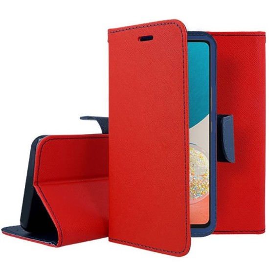 Fancy Wallet Δερματίνης Galaxy A52 4G / A52 5G / A52s Κόκκινο / Σκούρο Μπλε