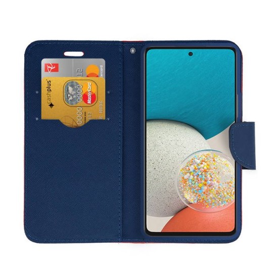 Fancy Wallet Δερματίνης Galaxy A52 4G / A52 5G / A52s Κόκκινο / Σκούρο Μπλε