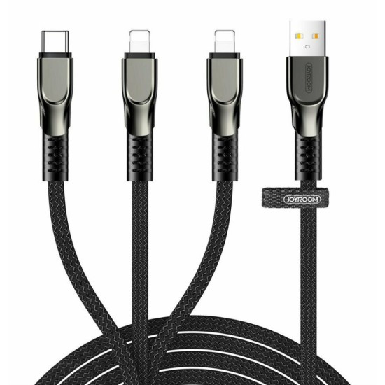 Joyroom 3in1 USB cable - Lightning / Lightning / USB Type C 3,5A 480 Mbps 1,3m Μαύρο