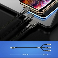 Joyroom 3in1 USB cable - Lightning / Lightning / USB Type C 3,5A 480 Mbps 1,3m Μαύρο