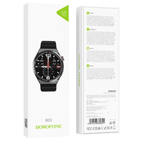 Borofone BD2 Smartwatch με Παλμογράφο (Μαύρο)