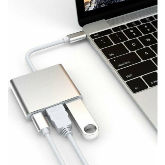 Adapter - Type C to HDMI 4K*2K, USB, USB Type C - metal 0,25 metres white