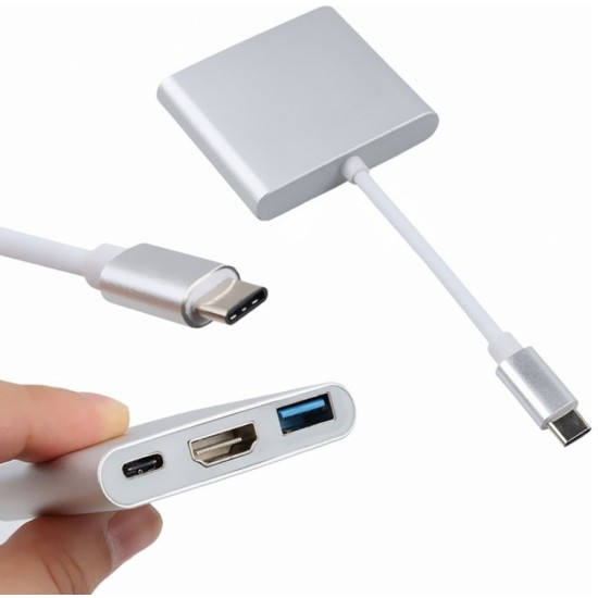 Adapter - Type C to HDMI 4K*2K, USB, USB Type C - metal 0,25 metres white