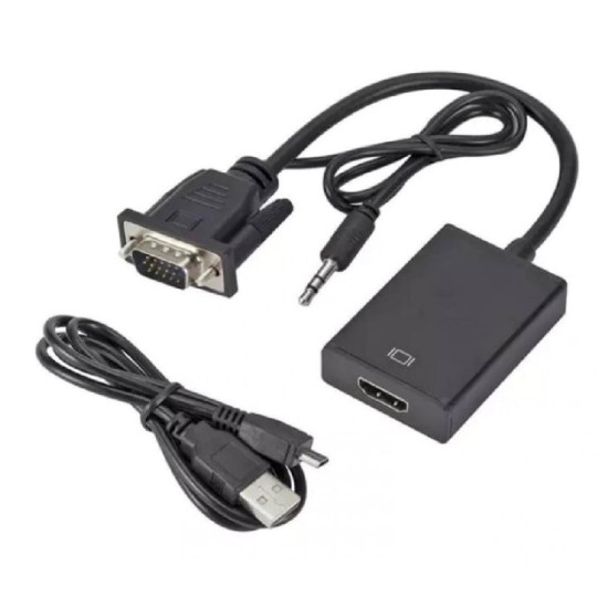 POWERTECH αντάπτορας VGA & 3.5mm σε HDMI PTH-078, μαύρος
