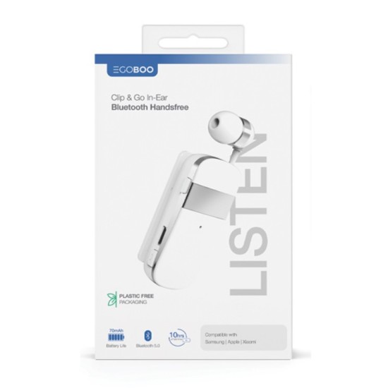 Egoboo Clip+Go In-ear Bluetooth Handsfree Ακουστικό Λευκό
