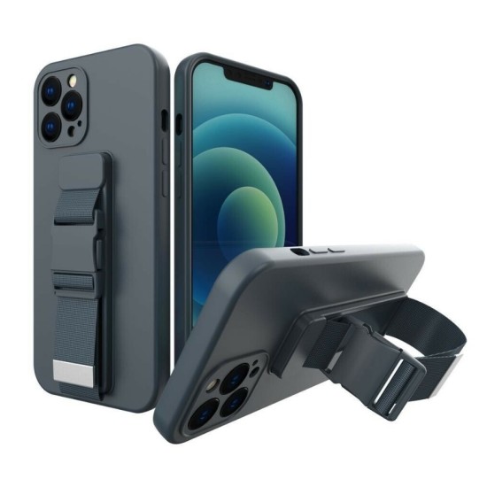 Rope Back Cover Σιλικόνης με Λουράκι Galaxy A12 Σκούρο Μπλε
