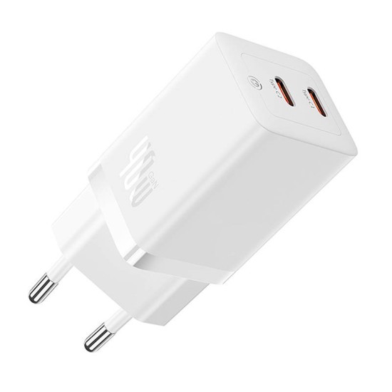 Baseus Φορτιστής Χωρίς Καλώδιο με 2 Θύρες USB-C και Καλώδιο USB-C 40W (GaN5 Pro)Λευκός