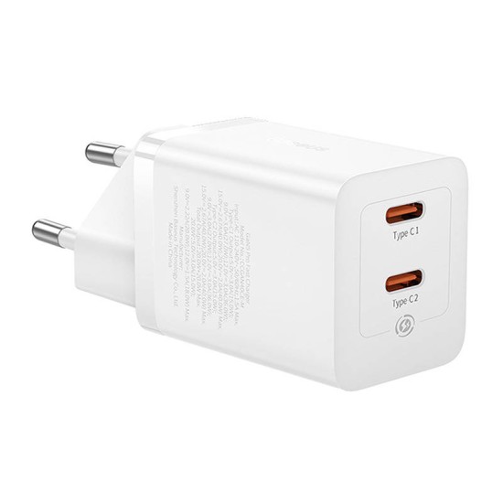 Baseus Φορτιστής Χωρίς Καλώδιο με 2 Θύρες USB-C και Καλώδιο USB-C 40W (GaN5 Pro)Λευκός
