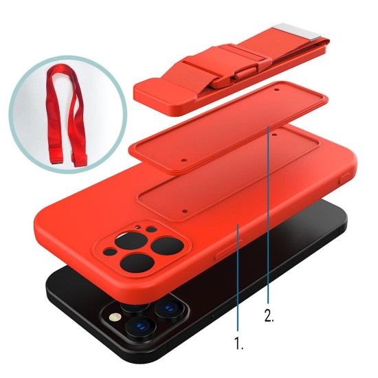 Rope Back Cover Σιλικόνης με Λουράκι Galaxy A12 Σκούρο Μπλε