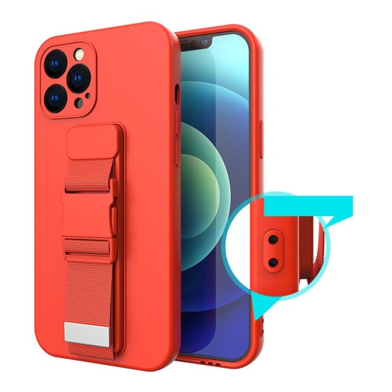 Rope Back Cover Σιλικόνης με Λουράκι Galaxy A12 Σκούρο Μπλε