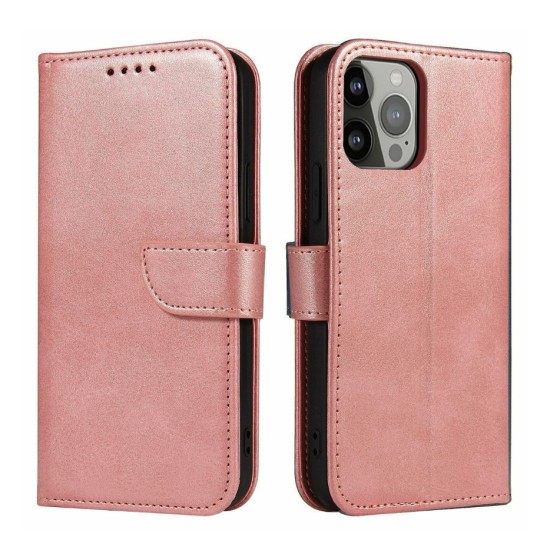 Magnet Case κομψή θήκη βιβλίο με βάση στήριξης για iPhone 13 mini Ροζ Magnet Case κομψή θήκη βιβλίο με βάση στήριξης για iPhone 13 mini Ροζ