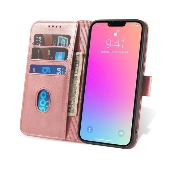 Magnet Case κομψή θήκη βιβλίο με βάση στήριξης για iPhone 13 mini Ροζ Magnet Case κομψή θήκη βιβλίο με βάση στήριξης για iPhone 13 mini Ροζ