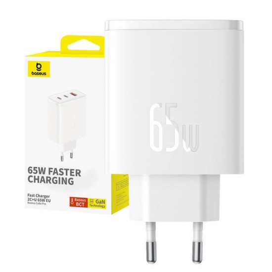 Baseus Φορτιστής Χωρίς Καλώδιο με Θύρα USB-A και 2 Θύρες USB-C 65W Power Delivery