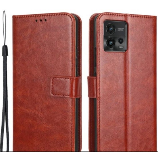 Θήκη Πορτοφόλι με Βάση Στήριξης για Motorola Moto G72 4G - Καφέ Θήκη Πορτοφόλι με Βάση Στήριξης για Motorola Moto G72 4G - Καφέ