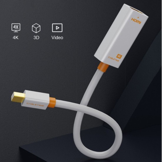 CABLETIME αντάπτορας Mini DisplayPort σε HDMI AV589, 4K, 0.2m, Λευκό CABLETIME αντάπτορας Mini DisplayPort σε HDMI AV589, 4K, 0.2m, Λευκό