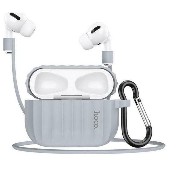 Θήκη Hoco WB20 Fenix Liquid Silicone Protective για Airpods Pro με Λουράκι Γκρι