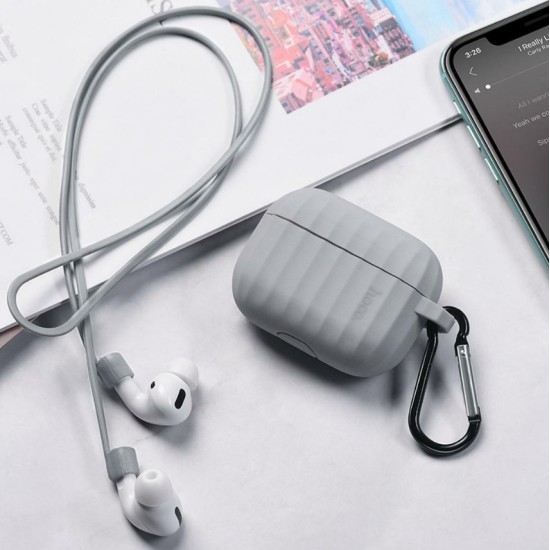 Θήκη Hoco WB20 Fenix Liquid Silicone Protective για Airpods Pro με Λουράκι Γκρι