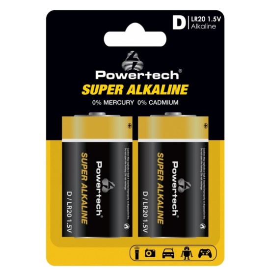 POWERTECH αλκαλικές μπαταρίες Super Alkaline PT-1217, LR20, 1.5V, 2τμχ POWERTECH αλκαλικές μπαταρίες Super Alkaline PT-1217, LR20, 1.5V, 2τμχ