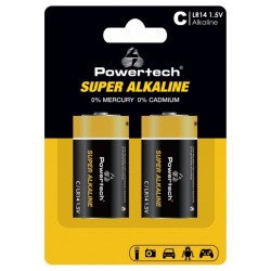 POWERTECH αλκαλικές μπαταρίες Super Alkaline PT-1216, LR14, 1.5V, 2τμχ