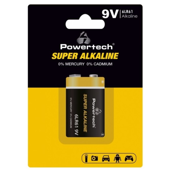 POWERTECH αλκαλική μπαταρία Super Alkaline PT-1215, 9V, 1τμχ