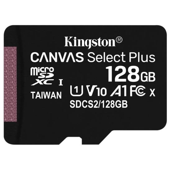KINGSTON SDCS2/128GBSP CANVAS SELECT PLUS 128GB MICRO SDXC 100R A1 C10 SINGLE PACK