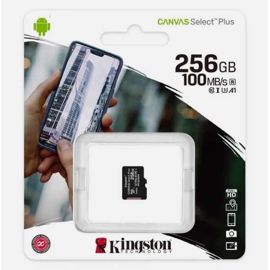 KINGSTON SDCS2/256GBSP CANVAS SELECT PLUS 256GB MICRO SDXC 100R A1 C10 SINGLE PACK