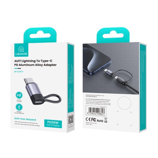 USAMS αντάπτορας USB-C σε Lightning US-SJ677, 30W, 480Mbps, γκρι