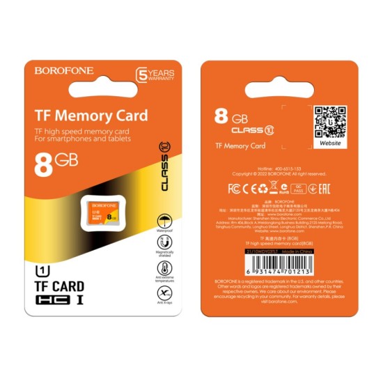 Borofone Memory card MicroSD 8GB SDHC Class10 75MB/s