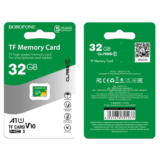 Borofone Memory card MicroSD 32GB SDHC Class10 90MB/s