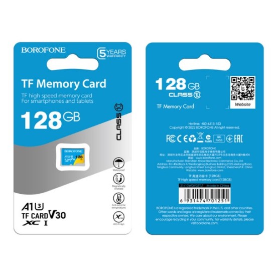 Borofone Memory card MicroSD 128GB SDXC U3 Class10 100MB/s