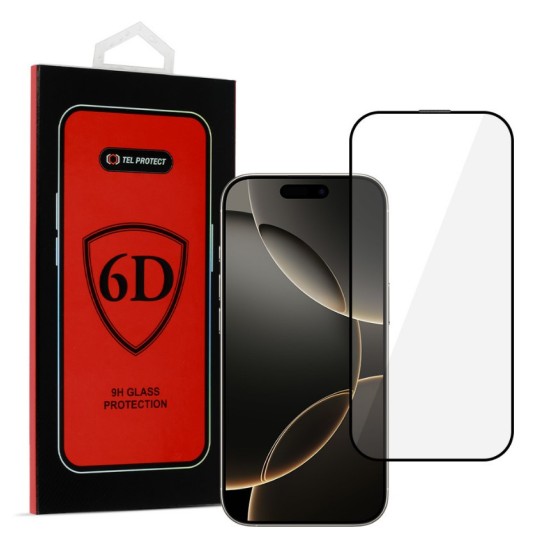 Tel Protect Full Glue 6D Tempered Glass for IPHONE 16 PRO BLACK