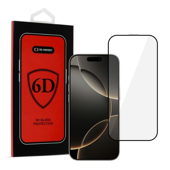 Tel Protect Full Glue 6D Tempered Glass for IPHONE 16 PRO MAX BLACK