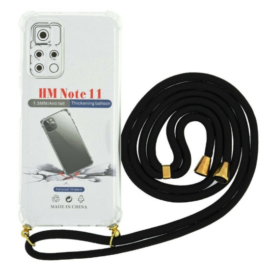 Θήκη Ancus Crossbody για Xiaomi Note 11 με Κορδόνι Μαύρο Διάφανη