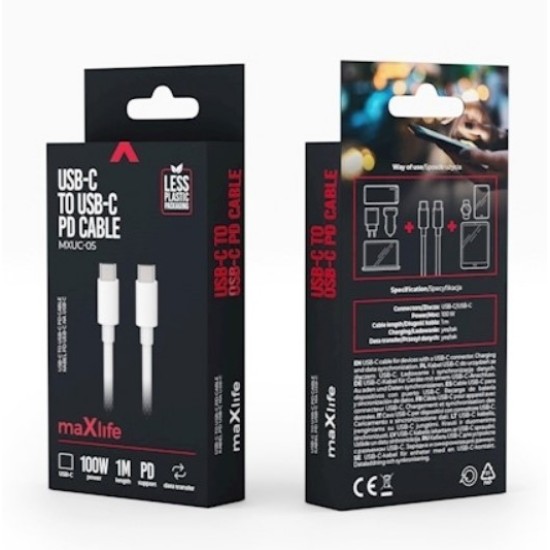 Maxlife MXUC-05 cable USB-C - USB-C 1,0 m 100W white