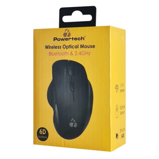 POWERTECH ασύρματο ποντίκι PT-1165, 2.4GHz & Bluetooth, 1600DPI, μαύρο