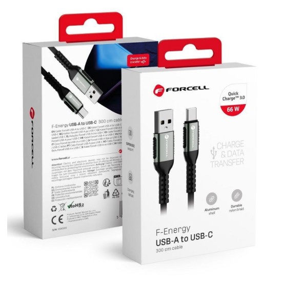 FORCELL F-ENERGY C256 cable USB A to Type C QC3.0 3A 66W Cafule 2 m black
