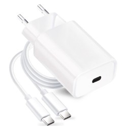 FORCELL F-ENERGY TFK-TC-25WPD travel charger Type C+ cable Type C to Type C PD Q.C 3A 25W white
