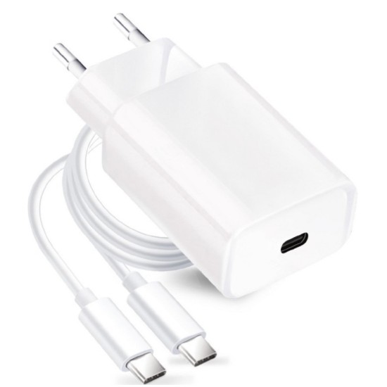 FORCELL F-ENERGY TFK-TC-25WPD travel charger Type C+ cable Type C to Type C PD Q.C 3A 25W white