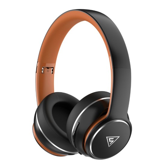 DOQAUS headphones DESIGN 3, ασύρματα & ενσύρματα, Φ40mm, 600mAh, μαύρα/καφέ