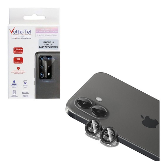 VOLTE-TEL CAMERA GLASS COVER IPHONE 16 / 16 PLUS 9H 0.30MM EASY APPLICATION BLACK