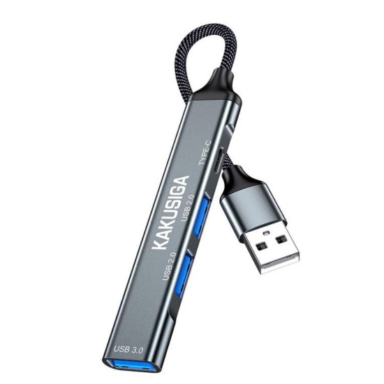KAKUSIGA USB hub KSC-1416, 4x θυρών, USB 3.0, 5Gbps, USB σύνδεση, γκρι