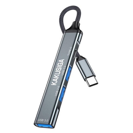 KAKUSIGA USB hub KSC-1417, 4x θυρών, USB 3.0, 5Gbps, USB-C σύνδεση, γκρι