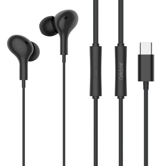 CELEBRAT earphones με μικρόφωνο D13, USB-C σύνδεση, Φ10mm, 1.2m, μαύρα