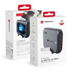 Forcell FEnergy GaN III desktop charger 3 x USB-C + 2 x USB-A QC4.0 PD 5A 200W VT-51 gray
